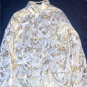 Long Sleeve Dress Up Shirt, American Vintage, White and Gold